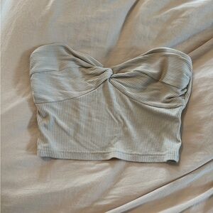 Elegant Gray Ribbed Strapless Top